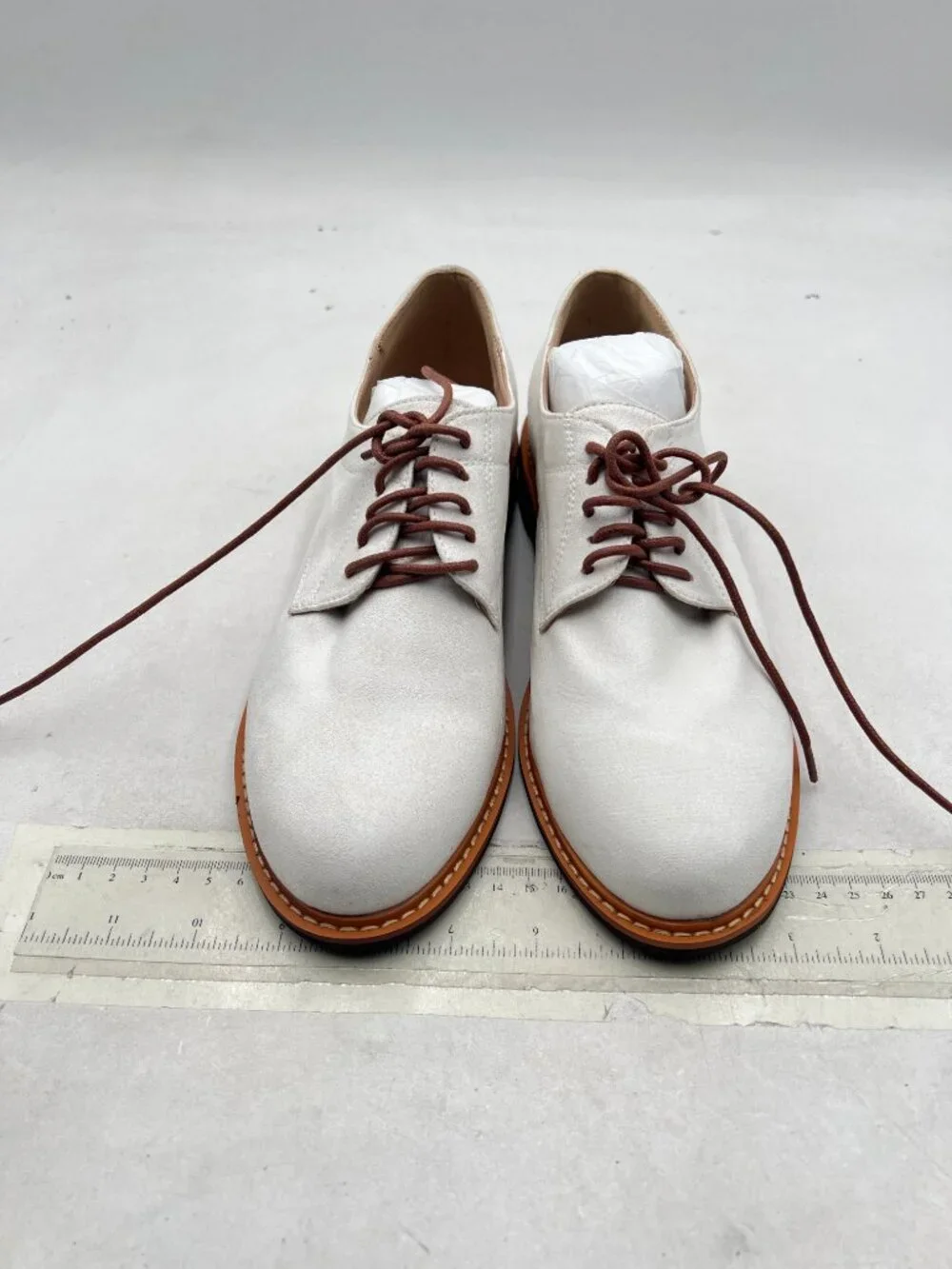 White Men's Oxford Dress Shoes Round Closed Toe Lace-up Low Stacked Heel Wingtip